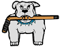 Bulldog with hockey stick